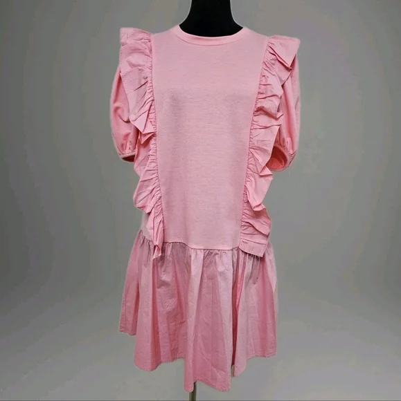 English Factory- Mixed Media Ruffle Detail Mini Dress -Size Medium - Picture 1 of 17